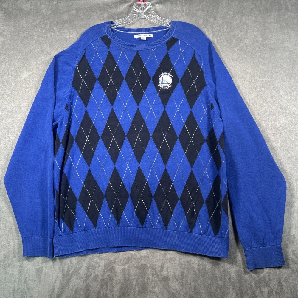 Cutter & Buck Golden State Warriors Shirt Mens Long Sleeve NBA Argyle Blue XXL